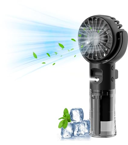 Ventilateur manuel avec refroidissement à eau, portable, rechargeable par USB, 4 vitesses, mini ventilateur avec refroidissement à eau, pour voyage, bureau (noir)
