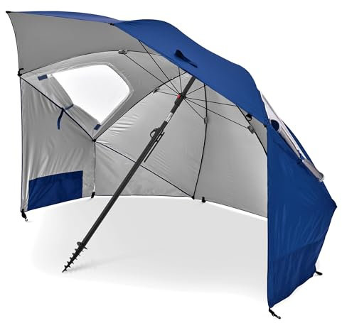 Sport-Brella Parapluie de Plage (Premiere) - Parasol Multi-usages - Installation Facile et Rapide - 243 cm - Parfait pour Activités Extérieures, Plage et Jardin - Protection UV - Bleu