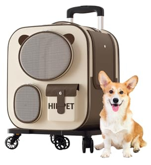 Galatée Mochila con Ruedas para Mascotas, Cómoda Mochila para Gatos con Ruedas Extraíbles, Transportador con Ruedas para Mascotas, Mochila para Perros para Viajes/Senderismo/Uso Al Aire Libre(Marrón)