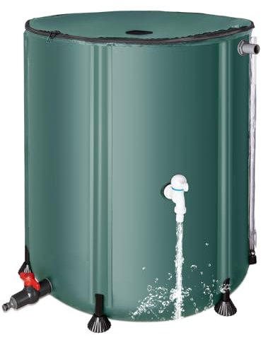 Faltbare Regentonne 200 Liter – Tragbarer Regentonne Wassertank mit Fallrohr, Filter, 2 Hähnen & Überlauf – Faltbares Wasserfass Regentonne für Regenwassersammlung, Grün
