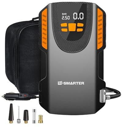 E-SMARTER Car Tyre Inflator, Fast Inflation Car Tyre Pump with Dual Display Screen, Portable Tyre Inflator for Car, Versatile Car Pumps for Tyres, Ball, Bike
