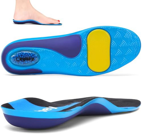 Leebey Plantillas Ortopédicas Hombres Mujeres Suaves Comodidad Soporte de Arc Plantillas de Zapatos para pies planos, dolor en los pies, fascitis plantar, dolor de talón, Espolones Azul 35-36 EU