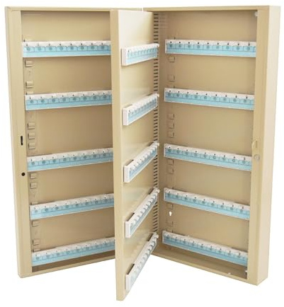 Armario de almacenamiento de llaves con cerradura – Cajón beige de 200 posiciones con etiquetas de colores – Caja de llaves de montaje en pared para oficina en casa y garaje – Solución de