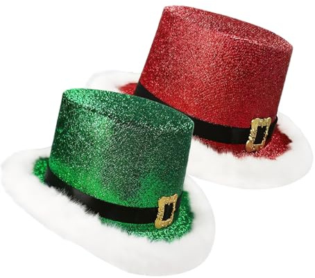 Julhatt | Filt festlig hatt för vuxna | 12 cm rödgrön hög hatt med vit kant | scenframträdande cosplay parad maskerad boll semesterdräkt