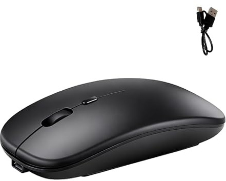 LifgWas Souris sans Fil Rechargeable Souris Bluetooth Double Mode Silencieuse sans Fil 2.4G et Souris Bluetooth pour PC Portable Ordinateur Tablet Ultra Mince et Portable Noir Mat, 1600 DPI
