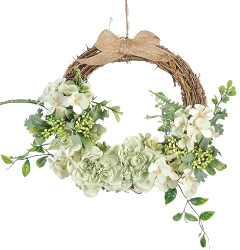 Corona de Interior de Primavera para Puerta de Entrada, Corona Colgante de 13.0 in para Puerta de Entrada, Floral Artificial con Hojas Verdes, Verano para Boda Verde