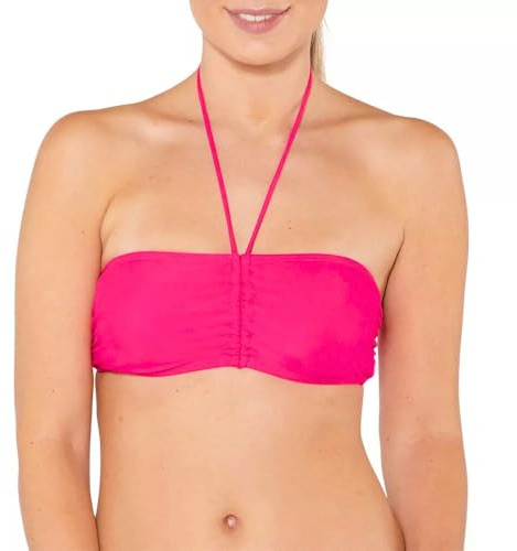 Scuba Ladies Swimwear Women's Strapless Bandeau Bikini Top Mix & Match Plain Print Non-Wired UK Seller - Cerise Pink - Size 20