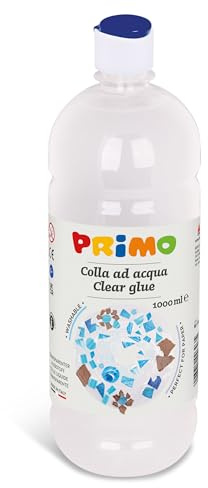 PRIMO - Colle Liquide Transparente à Base d'Eau 1kg avec Bouchon-Doseur, Fixation et Rechargeable, Produit de Papeterie pour Coller et Faire Briller les Travaux Créatifs des enfants +3 Ans