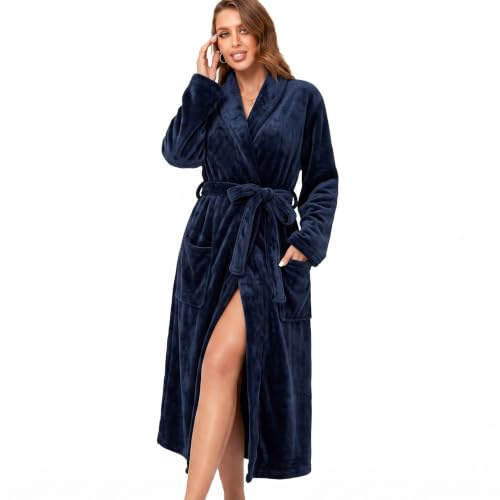 RONGTAI Accappatoio da donna in pile lungo collo sciallato accappatoio pigiama - multicolore - Medium