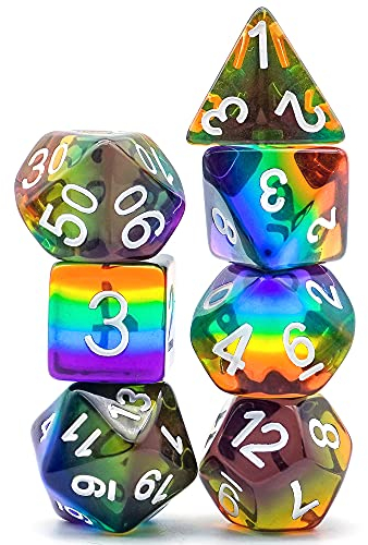 World of Dice Rainbow - Pen and Paper Würfel Set, 7-teilig, polyedrische Rollenspiel-Würfel, für Dungeons and Dragons (D&D), Das Schwarze Auge (DSA), Aborea, Splittermond, Shadowrun (bunt)