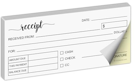 321Done Receipt Book, Made in USA - 2.75x6 Pocket Size 2-Part Carbonless, Cute Handheld Duplicate Copy Order Form for Craft Boutique Business - 50 White/Yellow Sets