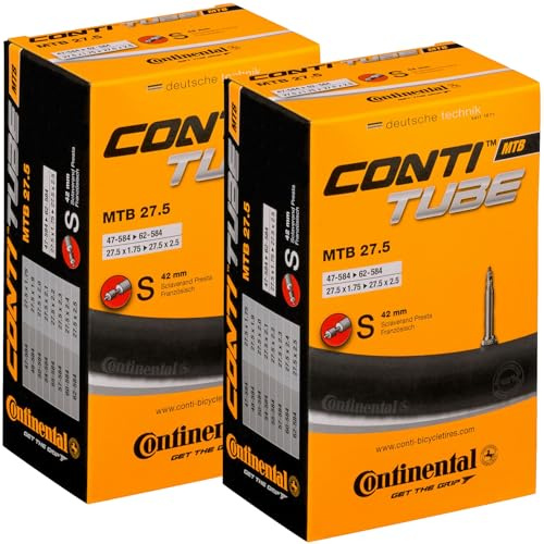 Continental MTB 27.5x1.75-2.5 / 47-584 -> 62-584 Inner Tubes - 42mm Presta Valve (Pack of 2 Tubes) (Retail Packaging, 27.5x1.75-2.50)