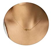 VIROMY Dainty Gold Sideways Cross Necklace for Women 14K Gold Plated Simple Cross Bar Pendant Necklaces Minimalist Faith Jewelry for Women