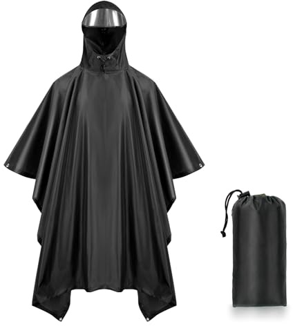 LAMA Poncho de pluie multifonctionnel pour homme et femme 3 en 1 imperméable avec bord transparent avec pochette de transport pour vélo randonnée camping activités de plein air, Noir