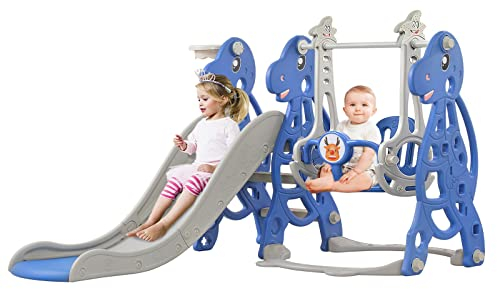 HENGMEI Telaio da arrampicata 4 in 1, autoportante, per interni e esterni, scivolo da giardino, blu, 175 x 140 x 105