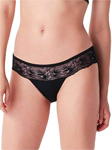 Cotonella 6 pièces Slip Femme Mini Fabriqué en Coton avec Inserts de Dentelle, Noir , M