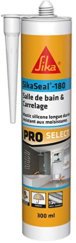 SIKA - Mastic silicone sanitaire - SikaSeal-180 Salle de Bain & Carrelage blanc - Réalisation de joints - Spécial pièce humide - Longue durée - 300 ml