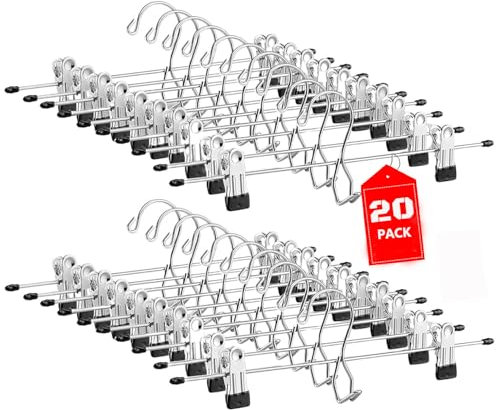 devesanter 20 Stück Hosenbügel Rockbügel stapelbare aus Metall mit verstellbaren Clips, platzsparende Kleiderbügel für Hängende Hosen Socken Röcke Mäntel