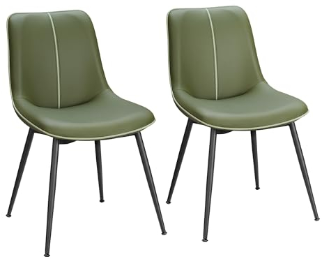 VASAGLE Esszimmerstuhl, 2er Set, Küchenstuhl, Polsterstuhl, Kunstleder, verstellbare Füße, Stahlbeine, Gebogene Rückenlehne, für Esszimmer, Küche, waldgrün LDC140C02