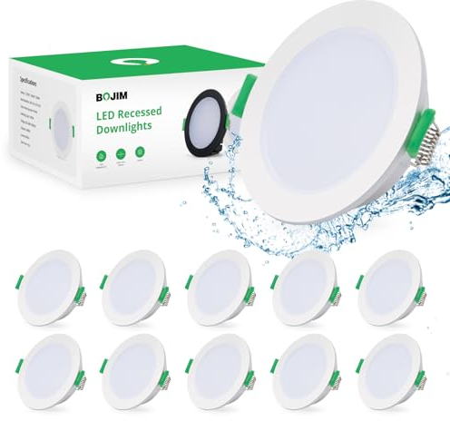 Bojim Spot LED Encastrable Salle de Bain IP65, 220V Trou 68mm-80mm 4000K Blanc Neutre 5.5W, Extra Plat Spot pour Cuisine Chambre Salon, Éclairage Encastré, Spot de Plafond, Pack de 10