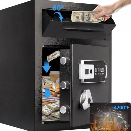 Sapital Caja fuerte ignífuga de 2.6 CUB, caja fuerte electrónica con ranura para caída, caja fuerte para negocios, caja fuerte para dinero en casa, hotel, restaurantes, negocios