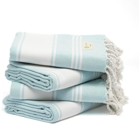Salt Earth Cotton Turkish Beach Towel, Set of 4-36 X72 Large Bath Towels, Quick Dry Towel, Bathroom, Beach Essentials, Gym, Quick Dry for Shower, Lightweight Large Towels for All (Aqua)