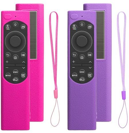 Funda para Samsung Solar Cell Remote Control 2021 2022 BN59 Smart TV Funda Protectora de Silicona Antideslizante a Prueba de Golpes para Control Remoto Samsung (Morado +Rosa)