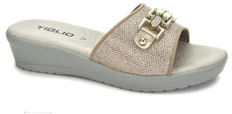 Tiglio ciabatte donna estive eleganti da esterno sabout sandali vera pelle zeppa comoda made in italy 3326 (platino, Sistema Taglie Calzature EU, Adulto, Donna, Numero, Media, 39)