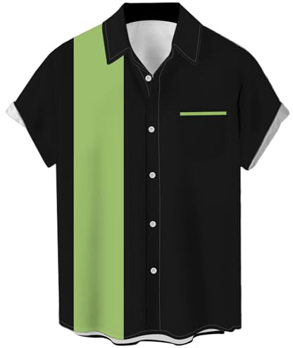 Poker- och bowlingskjorta i vintagestil för män, 1950-tal, retro, kortärmad skjorta med knäppning, Hawaii-skjorta