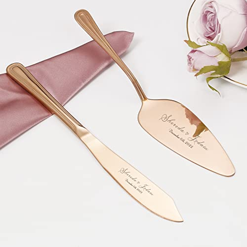 Personalized Cake Cutting Set for Wedding, Custom Cake Knife and Server Set, Stainless Steel Cake Serving Set, Engraved Pastry Pie Pizza Cutter Cake Slice, Bridal Anniversary (Rose Gold)