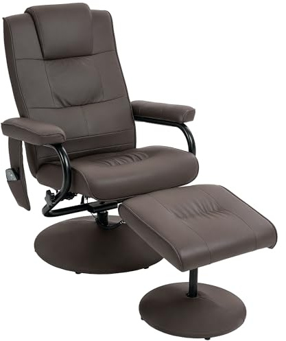 HOMCOM Sillón Relax Reclinable con Reposapiés Sillón de Masaje Eléctrico con 10 Puntos de Masaje Sillón Relax Giratorio con Mando a Distancia para Salón Oficina Marrón