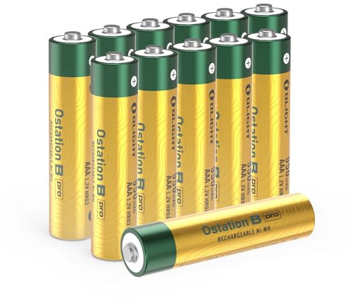 OLIGHT Ostation B pro AAA Rechargeable Batteries with High Capacity 950mAh, Cycle Life 300+ Times, Low Self-Discharge, for Everyday Devices, Eco-Friendly (NiMH, 12-Pack)