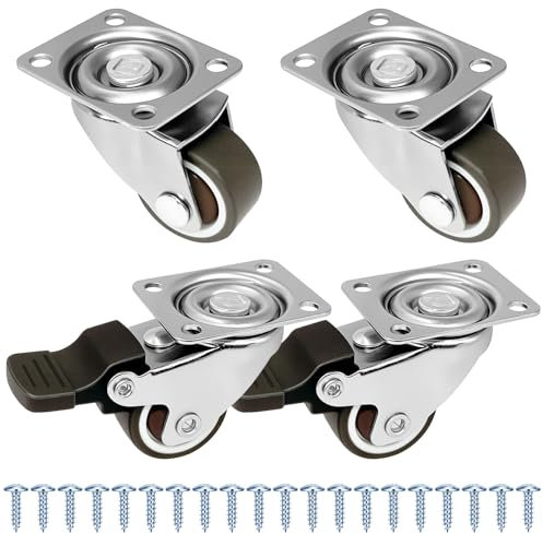 Pofgwjz Ruedas Para Muebles Pesados, Juego 4 Ruedas Giratorias Silenciosas De 1 Pulgada Para Muebles, Con 2 Freno + Tornillos - 25mm, Rodaje Suave Ruedas Giratorias Para Palets Engomadas