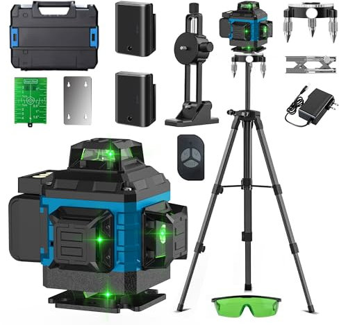 Laser Lignes Croisées avec Trépied, kit Laser Multifonctionnel 4x360° avec 16 Lignes et 2 Batteries 2400 mAh,Niveaux Laser avec Affichage Numérique LED pour l'intérieur et la Construction