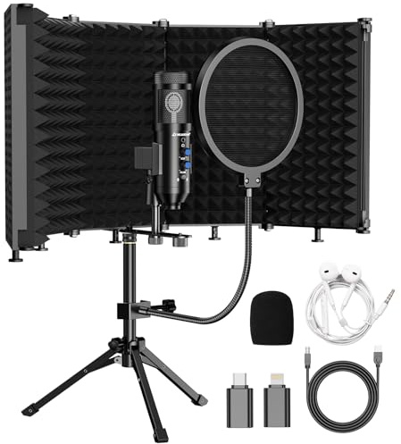 Dejasound Upgraded Studio Recording Microphone with Isolation Shield & Pop Filter - Music Condenser Mic for Podcasting, Singing, Home Studio - Sound for PC, Laptop, Smartphone