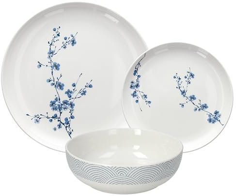 Tognana Edge Orientale, Service de vaisselle 18 pièces pour 6 personnes, Porcelaine, Blanc/Bleu