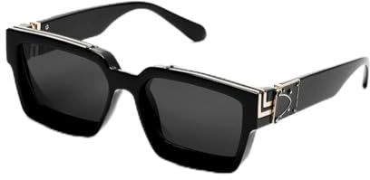 frissin Lunettes de soleil rétro noires Millionaire Shades de luxe pour hommes, lunettes de soleil carrées célèbres pour homme et femme, Petit or noir
