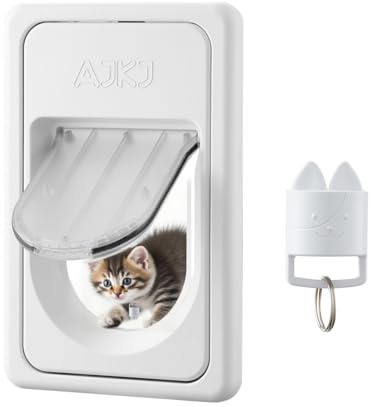 AJKJ Smart Electronic Pet Door, Automatic Cat Dog Door with 3 Modes, Battery Powered Electronic Sensor Pet Door with 1 Sensing Key, Fit for Small/Medium Pets Up to 35lbs - Small Size