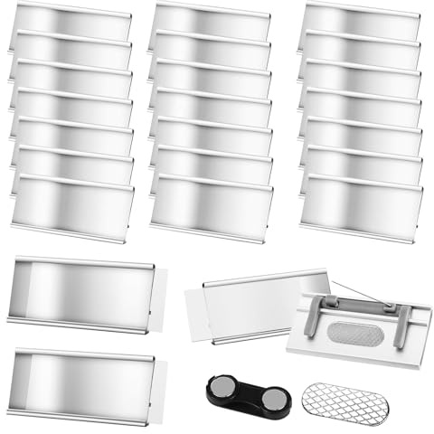 Placa para nombre para ropa, imán de aluminio, con fuerte imán doble y aguja, placa magnética con bandeja de papel para trabajo, exposición, escuela