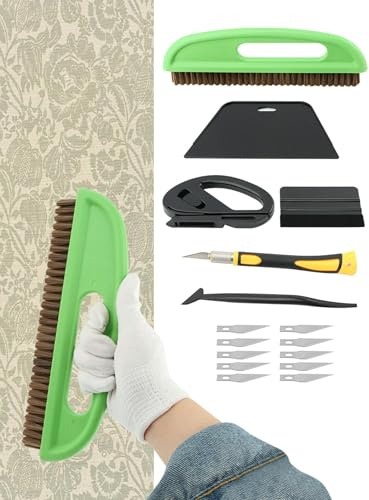 Wallpaper Smoothing Tools Kit,Wallpaper Tools Included Felt Squeegee,Craft Knife,Wallpaper Brush,Wallpaper Scraper Tool,for Peel&Stick Wallpaper,Window Tint Film,Wallpaper Adhesive