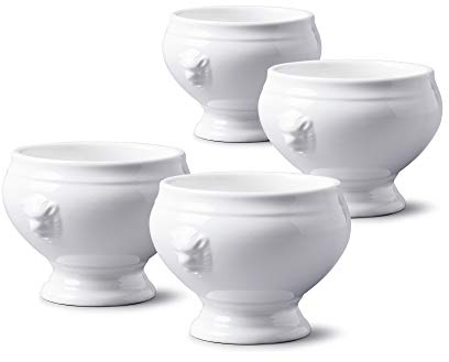 WM Bartleet & Sons 1750 TSET121 Traditional Porcelain Set of 4 Lions Head Design Individual French Onion Soup and Stew Bowl 350ml – White