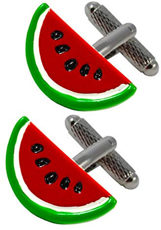 COLLAR AND CUFFS LONDON Boutons de Manchette - avec Boîte - pour Homme Vert - Tranche de Pastèque - Laiton - Nourriture Fruit - Couleur Vert, Rouge, Blanc et Noir - Une Paire