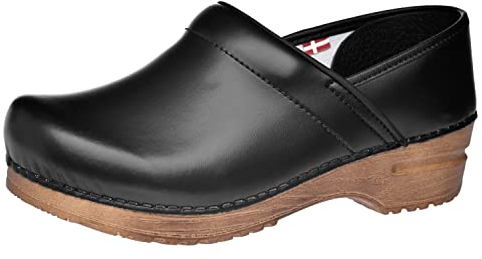 Sanita | Pila Professionale | Zoccoli Artigianali Originali in Pelle Flessibile | Donna | Plantare Anatomico in Schiuma Morbida | Nero | 37 EU
