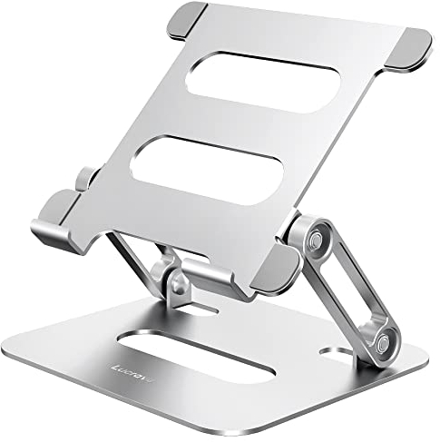 Lucrave Tablet-Ständer für den Schreibtisch, Verstellbarer Faltbarer Aluminium iPad Ständer Kompatibel mit Microsoft Surface, iPad, Galaxy Tabs, Kindle Fire, Nexus, E-Reader (4-13) - Silber