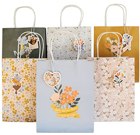 Papierdrachen Muttertagsgeschenk - 6 Geschenktüten mit Henkel, 6 Grußkarten und Geschenkanhänger zum Muttertag - Geschenkverpackung Floral - Set 1