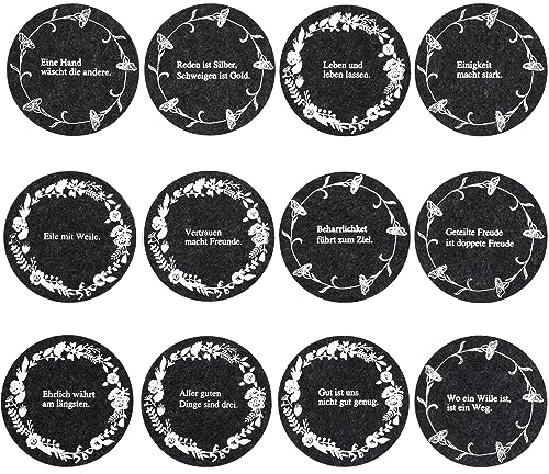 XIAONIU Filz Untersetzer Rund für Gläser 12 Stück, Filzuntersetzer, Glasuntersetzer, Tischuntersetzer, (deutsche Sprüche), für Tassen, Tisch, Bar, Glas, Gläser