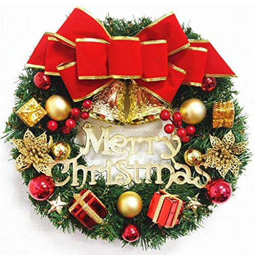 Christmas Wreath 30cm Christmas Decoration Wreath for Door,Christmas Garland with Bells Bow Christmas Decoration Holiday Party Wedding Home Garden Decor Winter Christmas Holiday Decor (A)
