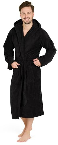 Blumtal peignoir de bain pour homme - taille S - peignoir homme doux et moelleux - robe de chambre 100% coton certifiée Oeko-Tex - peignoir de bain doublé avec capuche et tissu éponge velours - noir