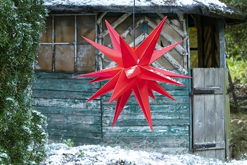 Sterntaler Dekostern | Weihnachtsstern | 18-Zacker | Faltstern | Kunststoff | Rot | 80cm | Außen | Glühbirne | Netzstecker