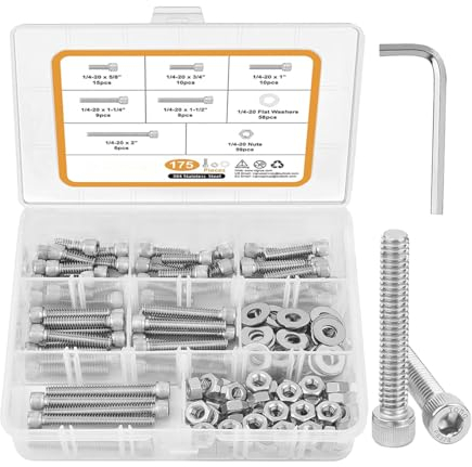 JNNJ 175 Pieza Tornillos de Cabeza Hueca Hexagonal Allen, Tuercas y Arandelas Juego M3 Cabeza 304 Acero Inoxidable Tornillos, Surtido Tornillos Cabeza Hueca Hexagonal, Adapta Profesionales Carpintero